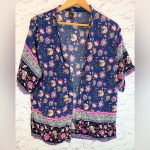 Bohemian Chic Floral Open-Front Kimono Top OSFM